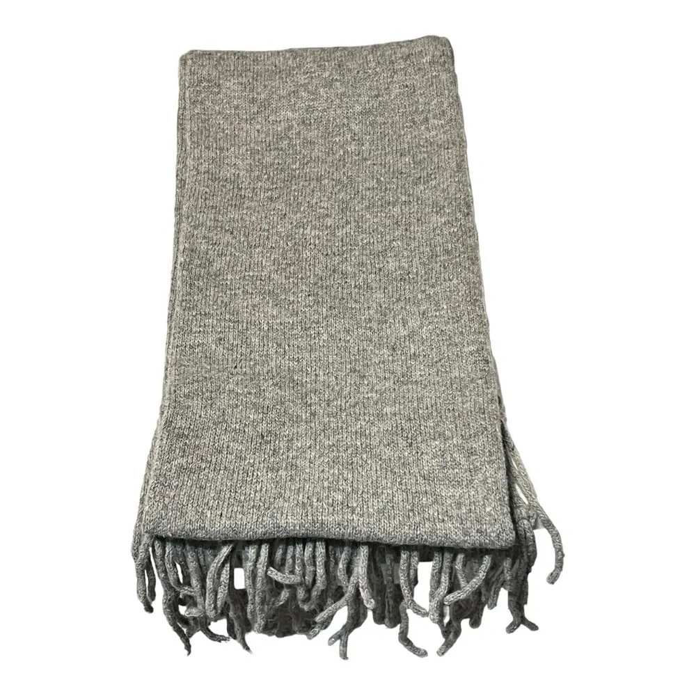 Steve & Barry’s Gray Nordic Fringe Knit Scarf 65” Lambswool Blend